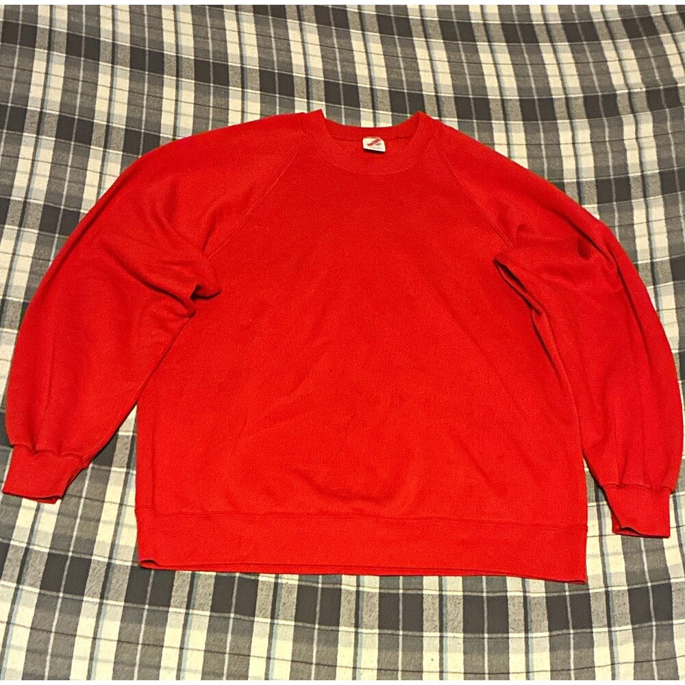 Vintage JERZEES Men's Red Crew Neck Fleece Pullover Sweatshirt Long Sleeve XL